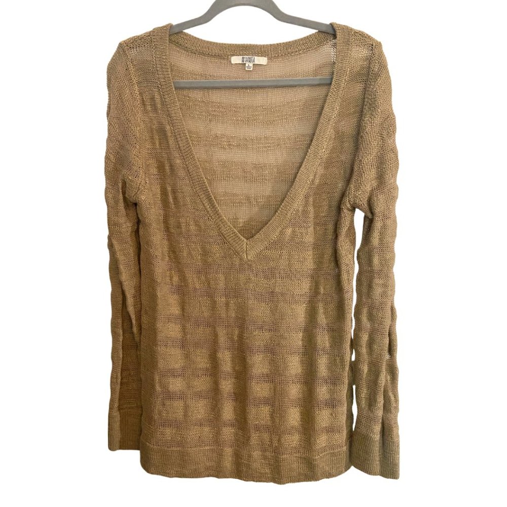 BB Dakota open knit cotton blend V neck long pullover sweater sz L